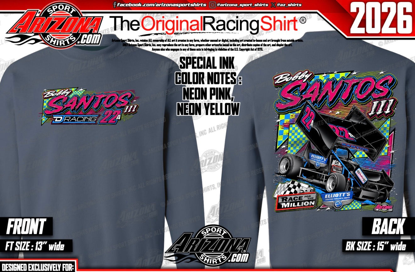 2026 Steal Blue Bobby Santos III Elliott’s Custom Trailers Race 4 The Million Crewneck