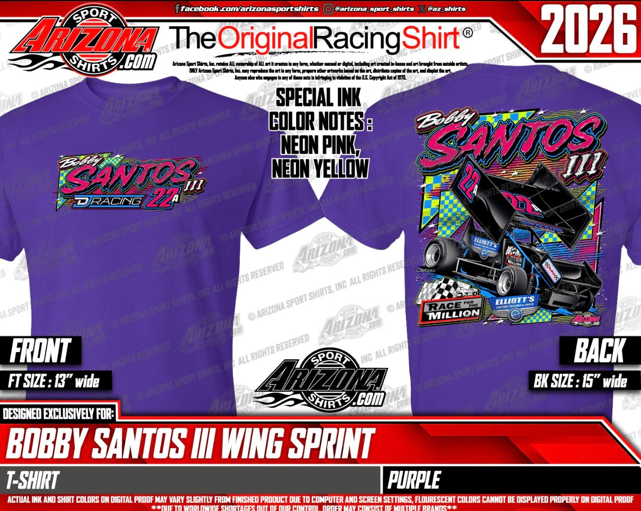 2026 Purple Bobby Santos III Elliott’s Custom Trailers Race 4 The Million Tee