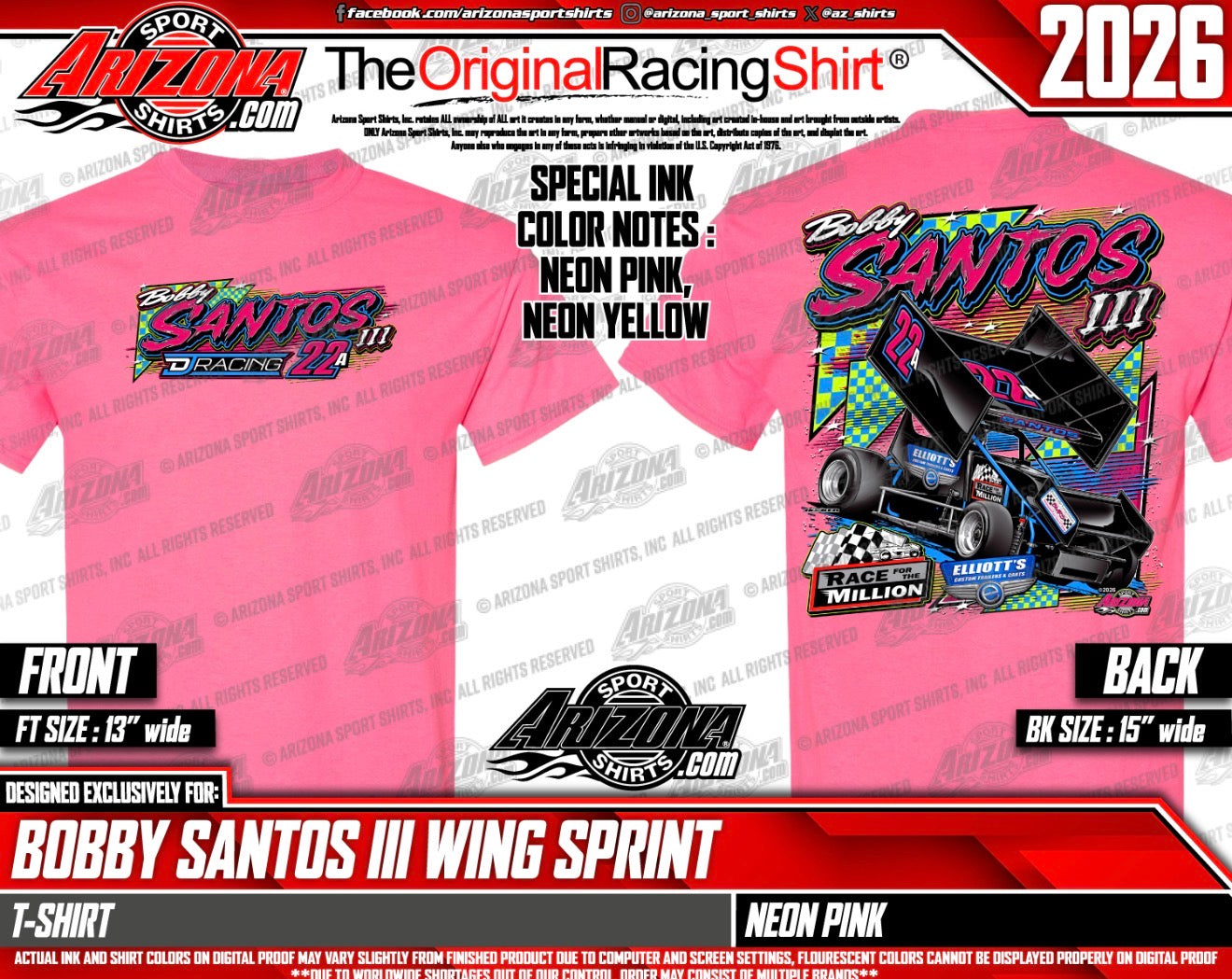 2026 Pink Bobby Santos III Elliott’s Custom Trailers Race 4 The Million Tee
