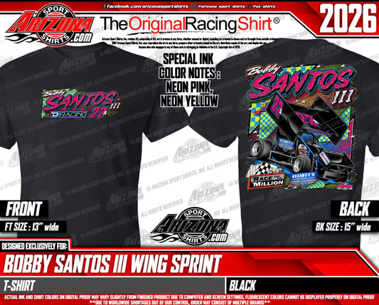 2026 Bobby Santos III Elliott’s Custom Trailers Race 4 The Million Wing Sprint Tee